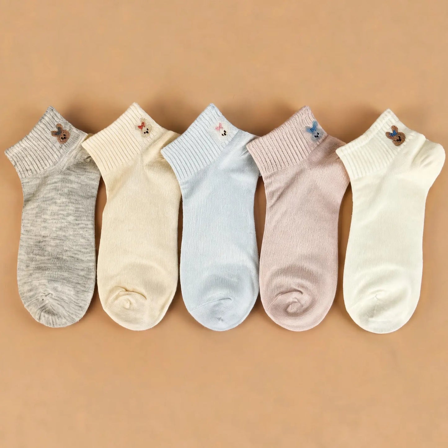 Xuancozy Women's Minimal Floral Ankle Socks(5 Pairs)-Comfortable Daily Wear-10 Designs Available
