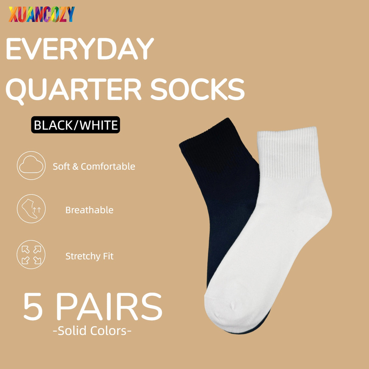Pick Your Style-Women's Ribbed Quarter Socks(10 pairs)-Comfortable Daily Wear-White/Black/Gray available