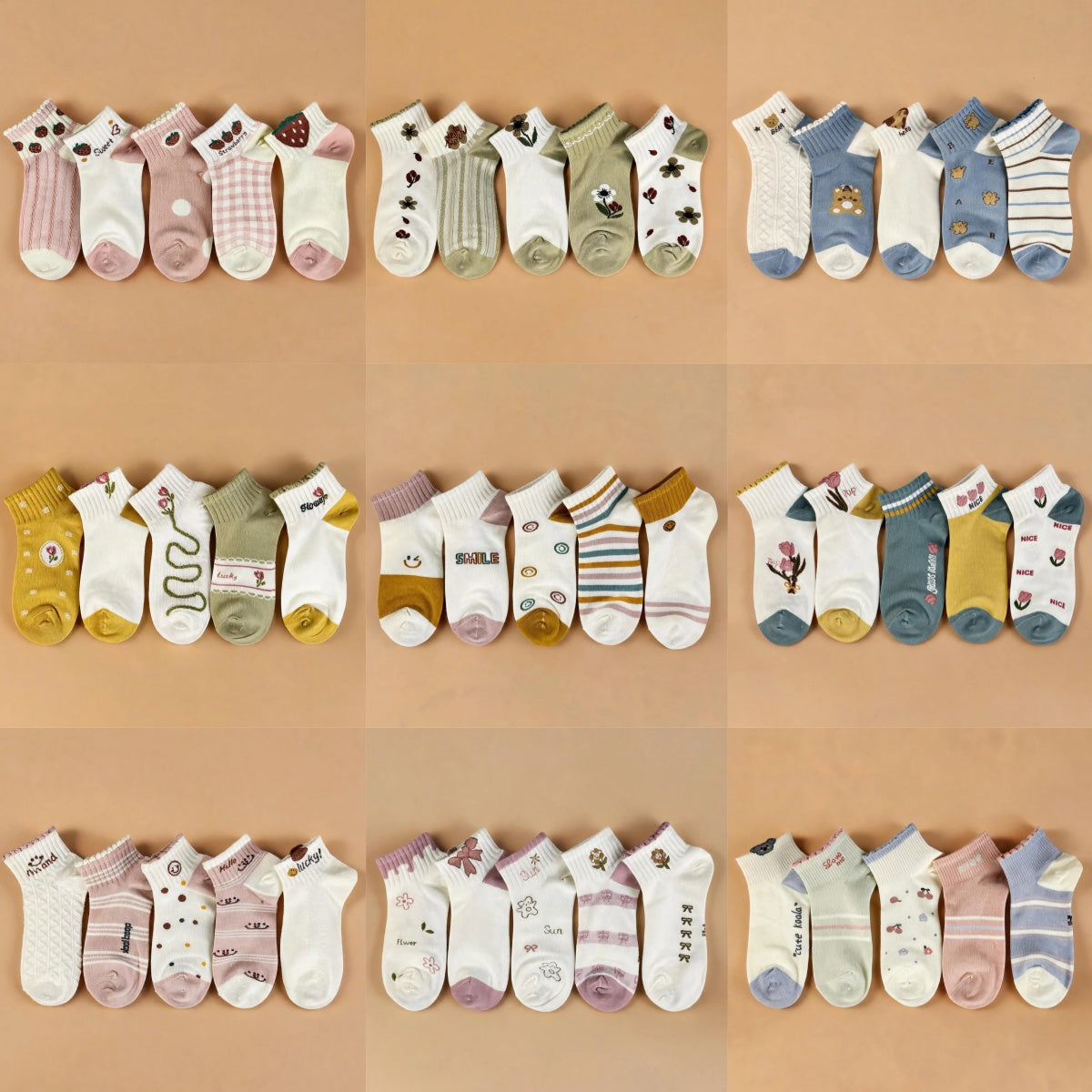 Xuancozy Women's Minimalist Ankle Socks(5 Pairs)-Comfortable Daily Wear-20 Designs Available